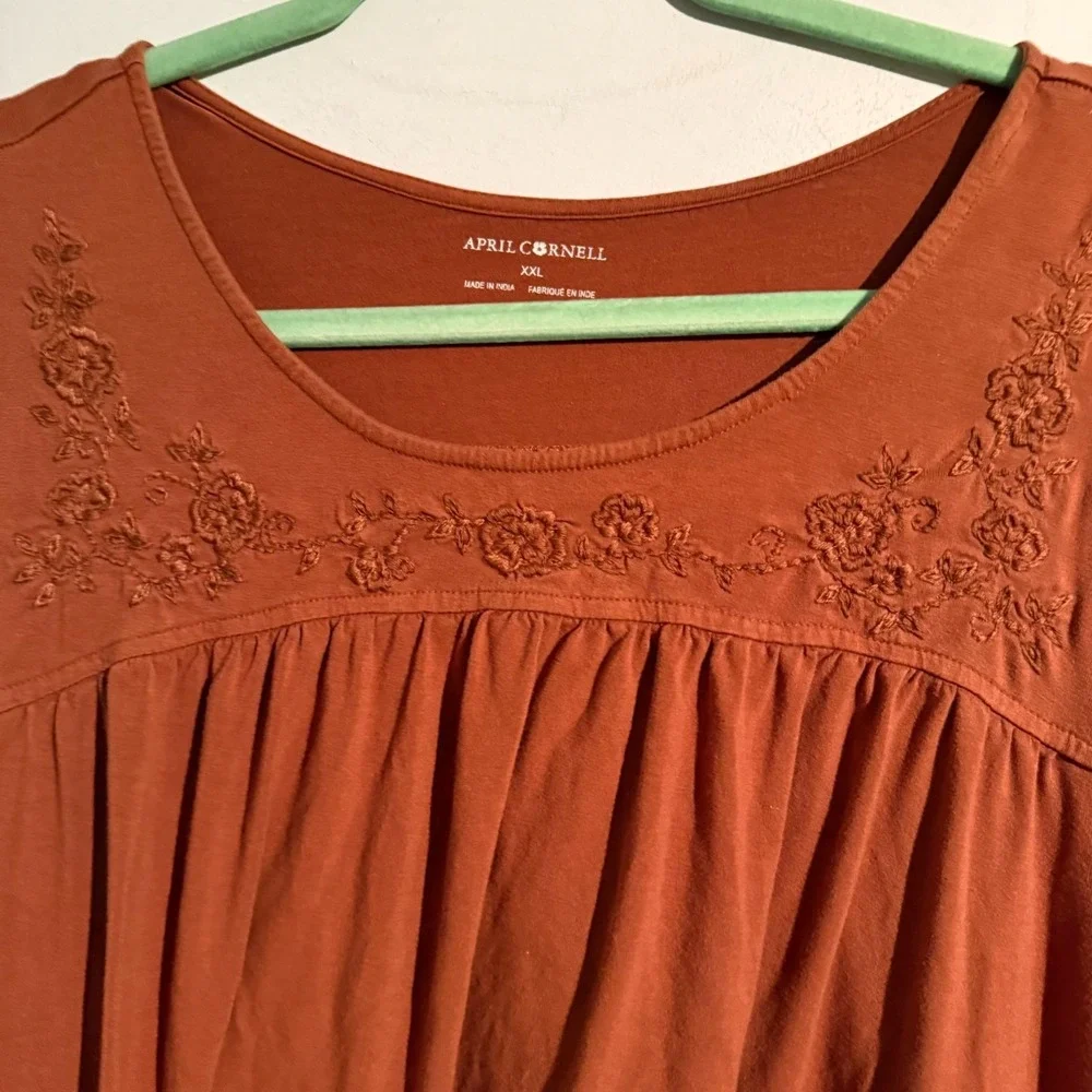 April Cornell XXL Top Embroidered Cottagecore Prarie Boho Floral Tiered Orange - Picture 3 of 6